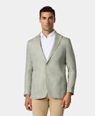 Brooks Brothers Herringbone Design Linen Blazer Sage JKREG063LIPLI001SAGEF001