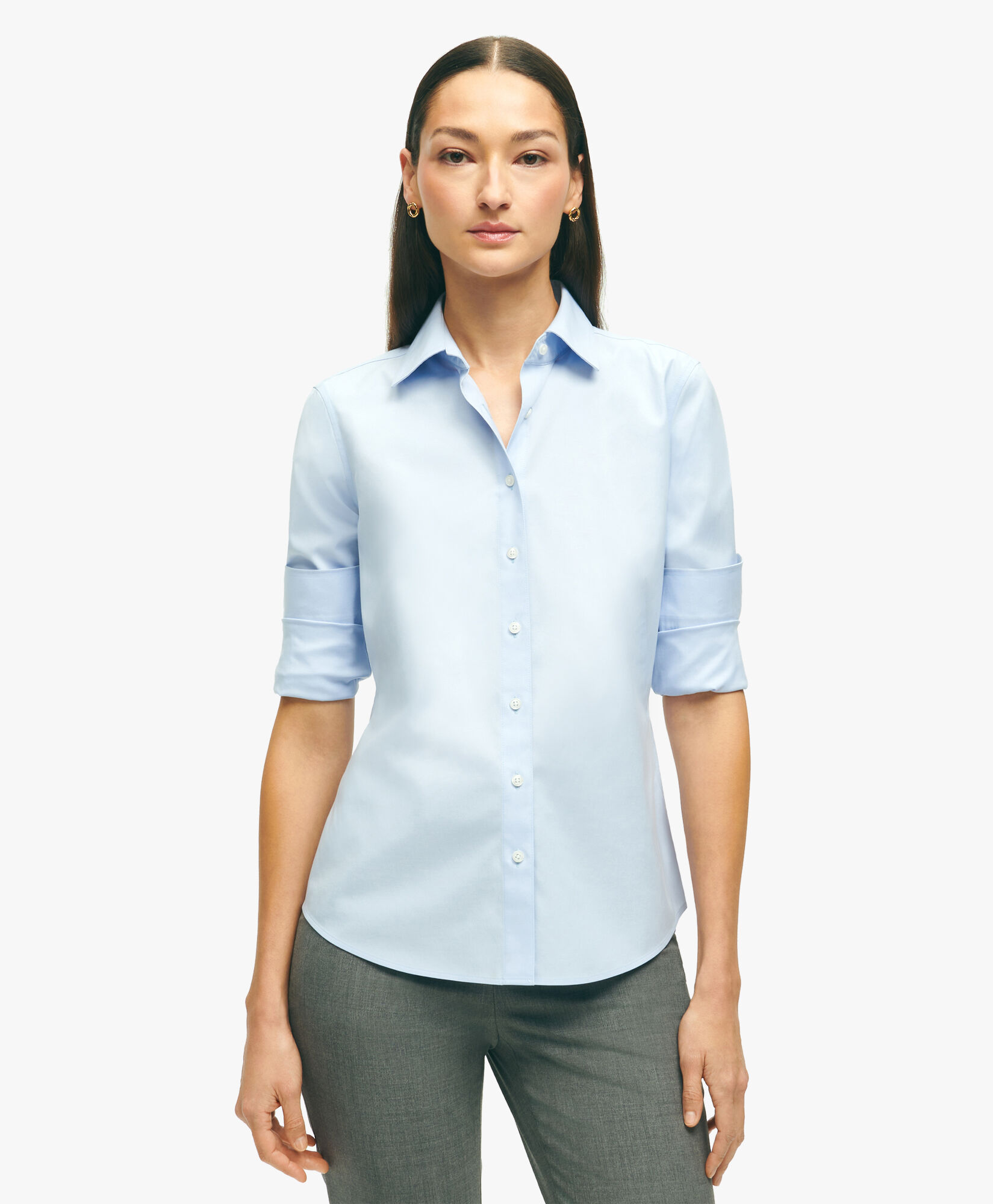 Camicia Regular Fit Non Iron in cotone stretch in Blu da Donna Brooks Brothers EU
