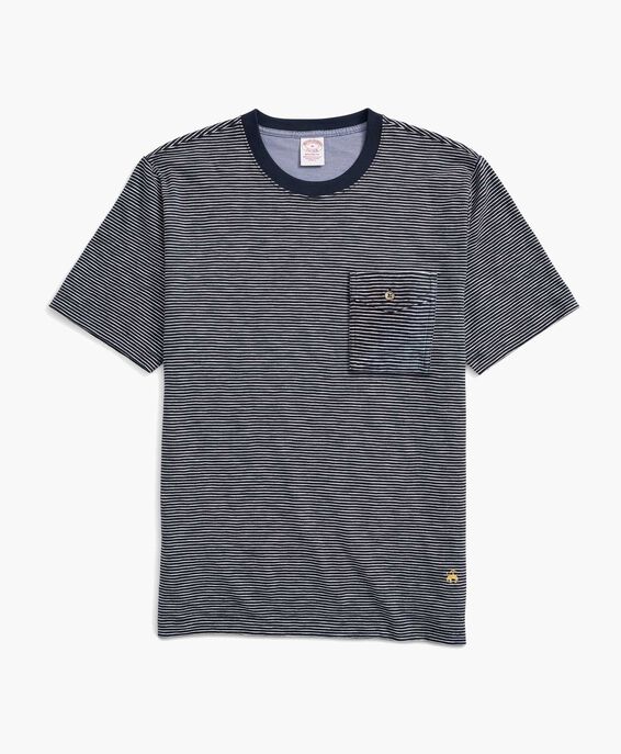Brooks Brothers Gestreift Slub-Baumwolle Pocket T-Shirt Marineblau gestreift 1000088665US100182600