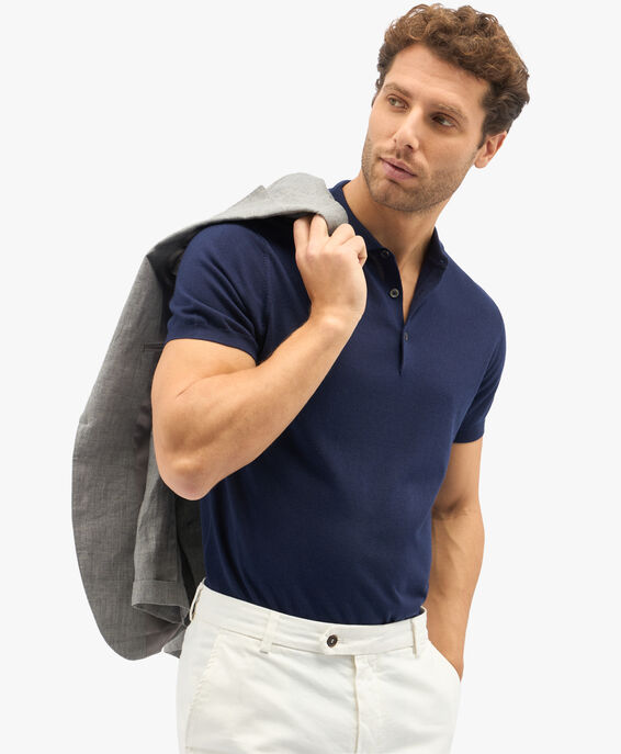 Brooks Brothers Navy Silk-Cashmere Blend Polo Shirt Navy KNPOL008SEBWS001NAVYP001