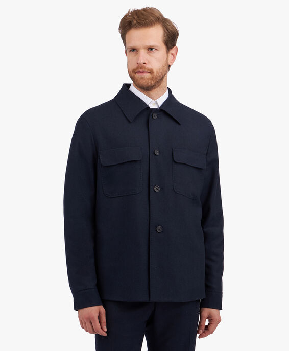 Brooks Brothers Navy Blue Wool Blend Overshirt Jacket Navy JKSHI002WOBOL004NAVYP001