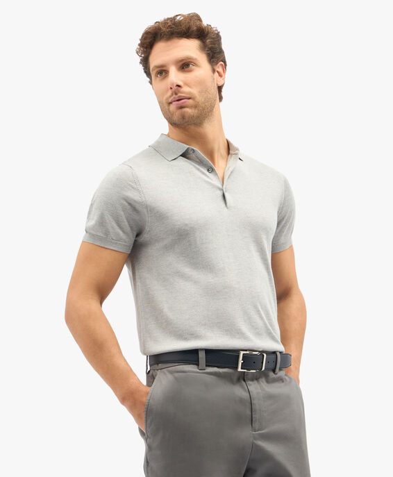 Brooks Brothers Light Grey Silk-Cashmere Blend Polo Shirt Light Grey KNPOL008SEBWS001LTGRP001