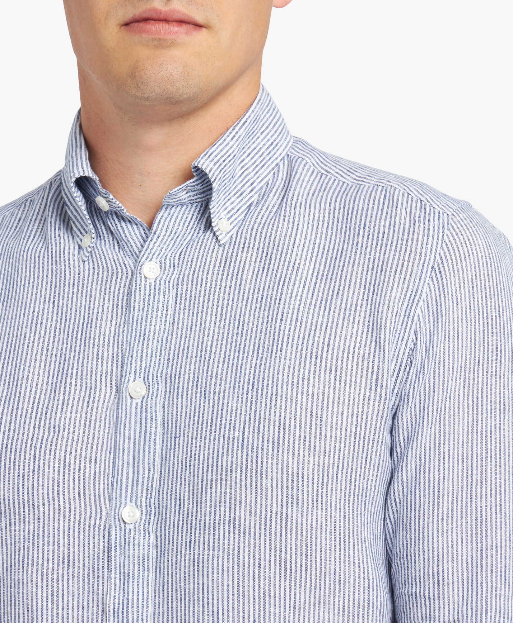 Brooks Brothers Slim Fit Striped Linen Button Down Shirt Navy CSHBD006LIPLI001NAVYF001