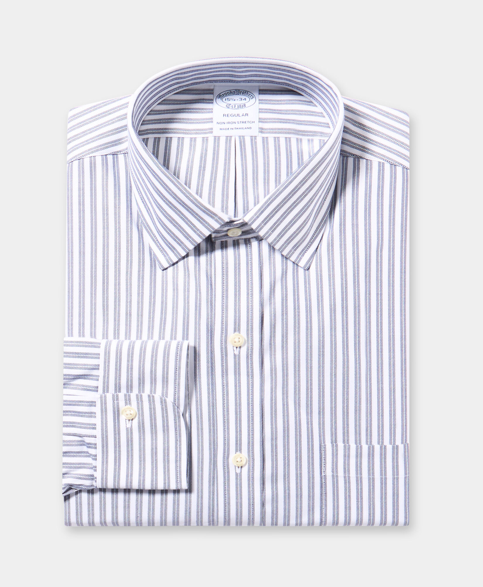 Brooks Brothers Regular Fit Non-Iron Striped Supima Cotton Shirt with Ainsley Collar Navy 1000105551US100223569