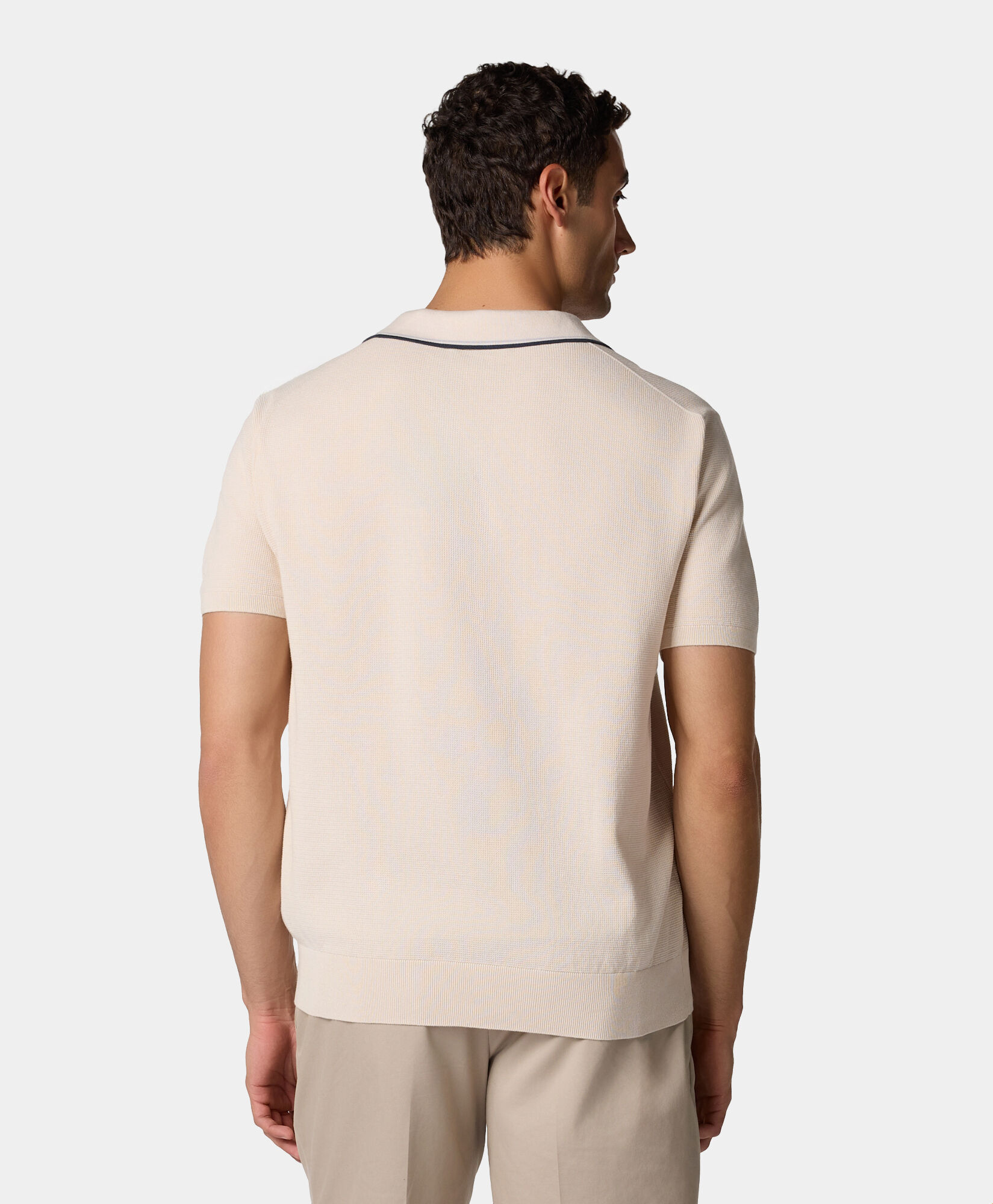 Brooks Brothers Cotton Waffle-Knit Polo with Johnny Collar Sand KNPOL016COPCO001SANDP001