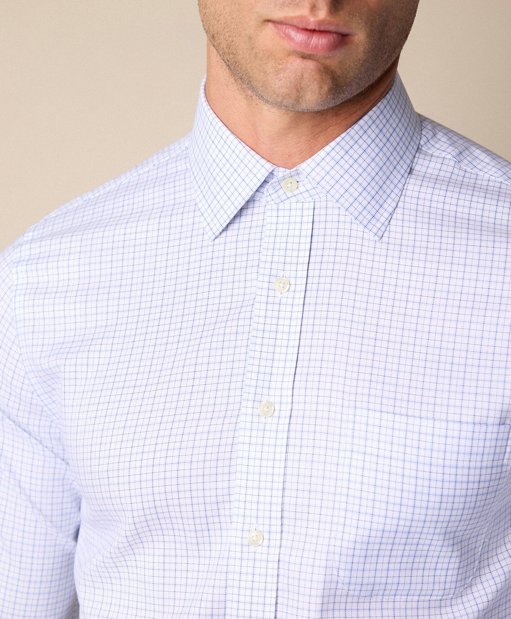 Brooks Brothers Slim Fit Non-Iron Checked Stretch Twill Shirt with Ainsley Collar Blue 1000105896US100224368