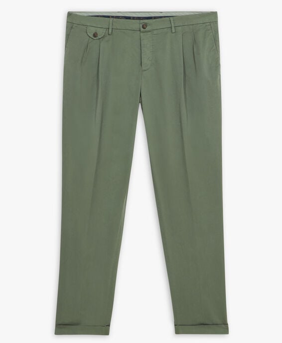 Brooks Brothers Pantalón chino verde militar de corte regular en algodón con doble pinza Militar CPCHI030COBSP002MILIP001