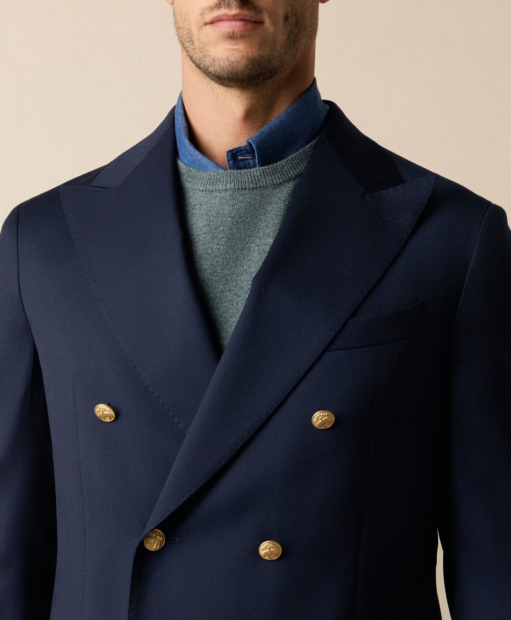 Brooks Brothers Gold Buttons Double-Breasted Virgin Wool Blazer Navy JKREG084WVPWV003NAVYP004
