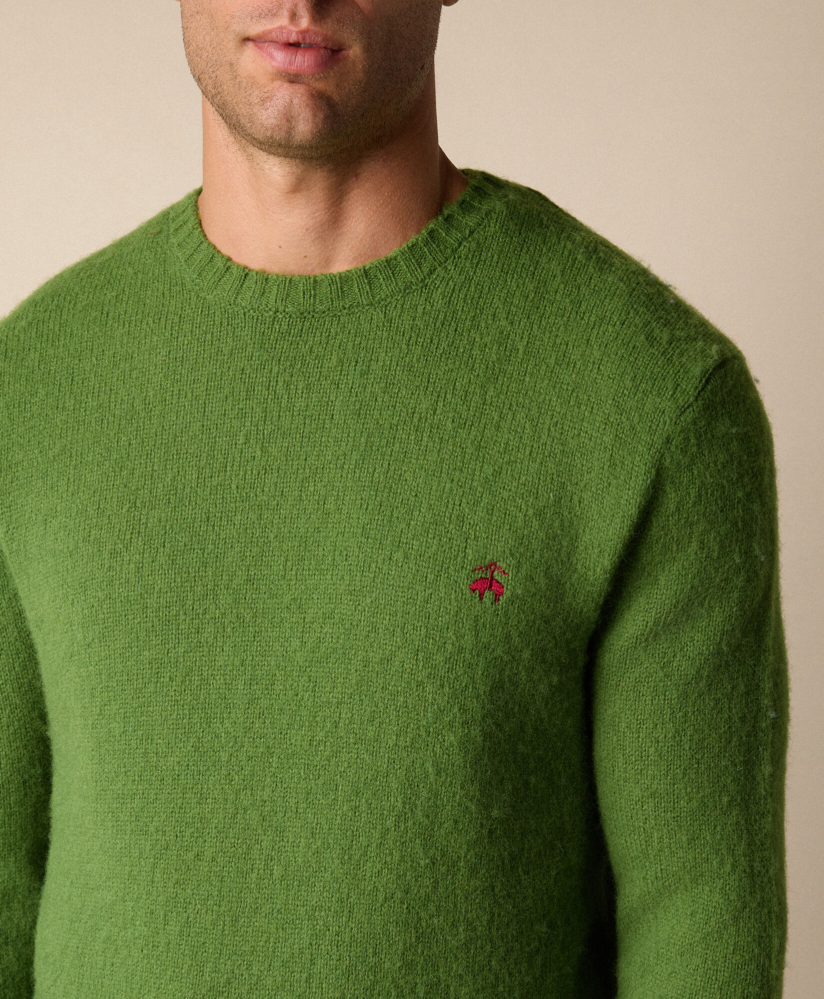 Brooks Brothers Pull Ras du Cou en Laine Shetland Vert KNCRN064WOPWO005GREEP001