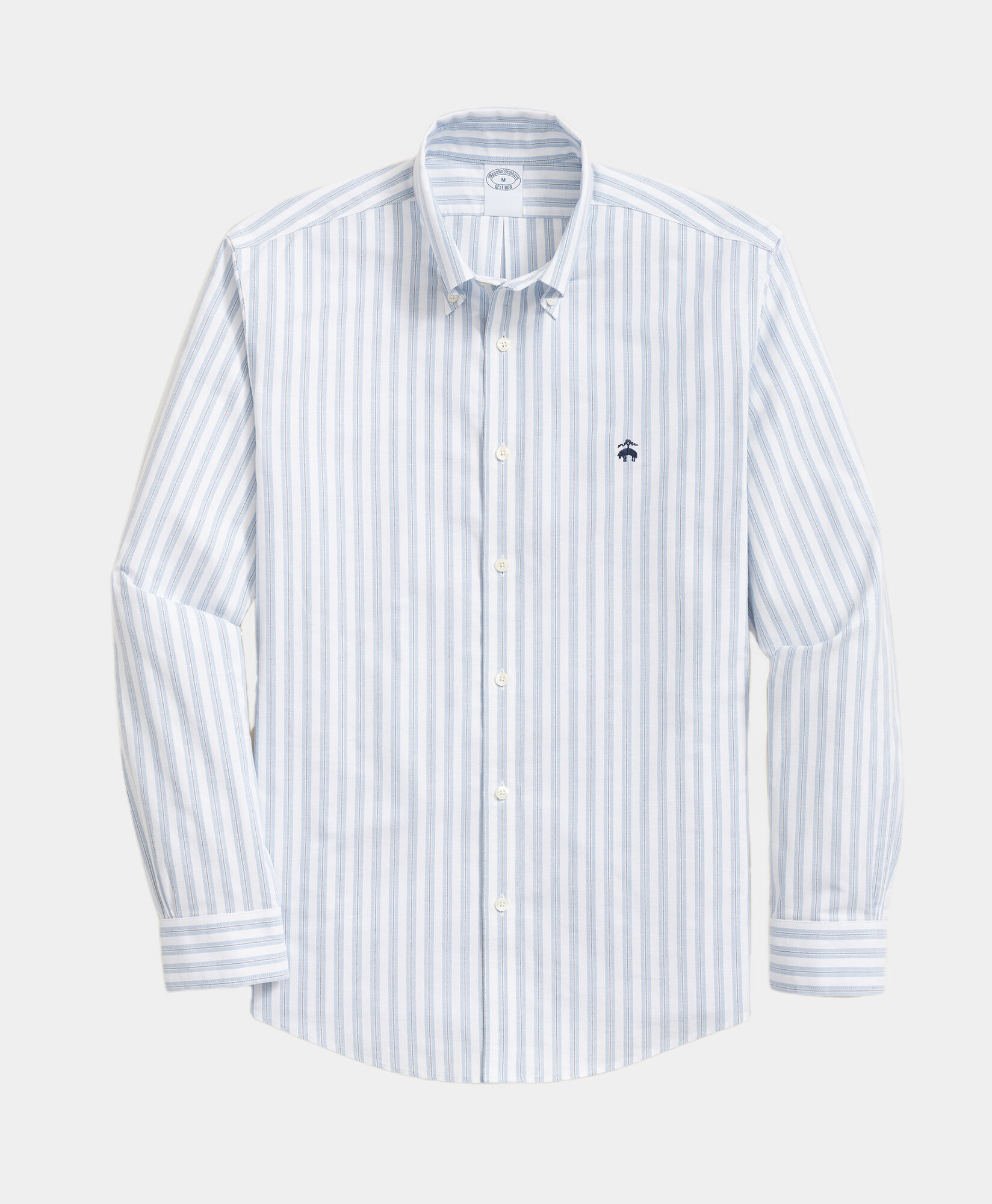 Brooks Brothers Regular Fit Non-Iron Striped Stretch Oxford Shirt with Button Down Collar Blue 1000104549US100223206