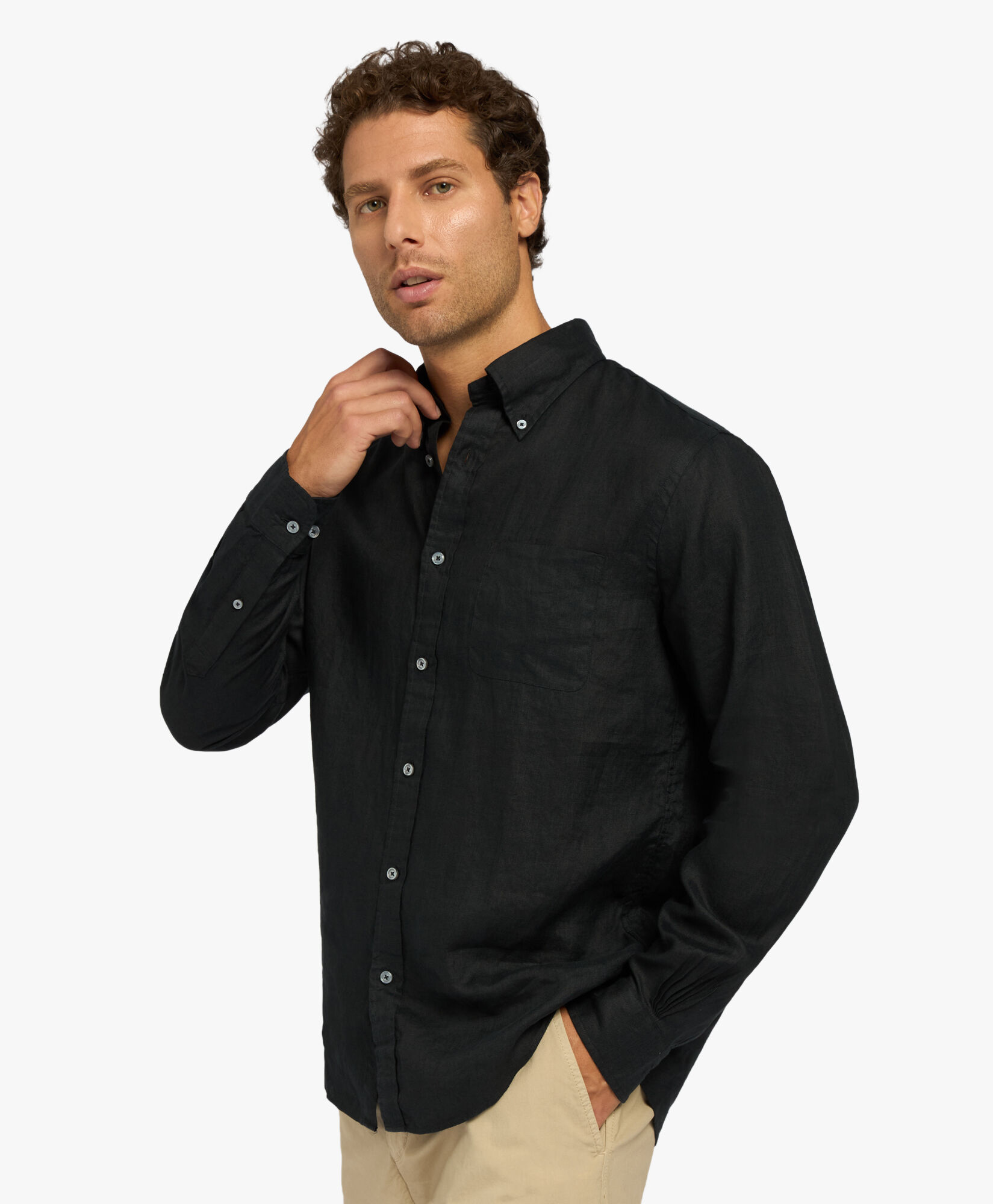 Camicia sportiva nera regular fit in lino con collo button down in Nero da Uomo Brooks Brothers EU