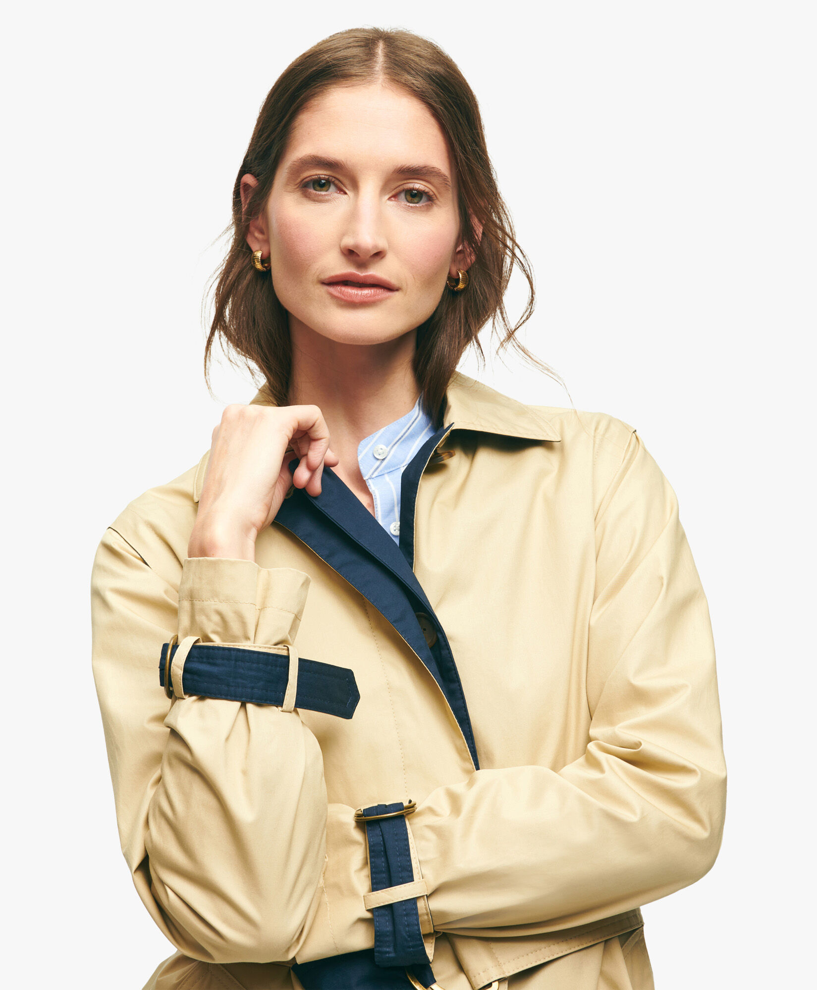 Water Repellent Cotton Trench Coat in Dark Beige for Women Brooks Brothers EU