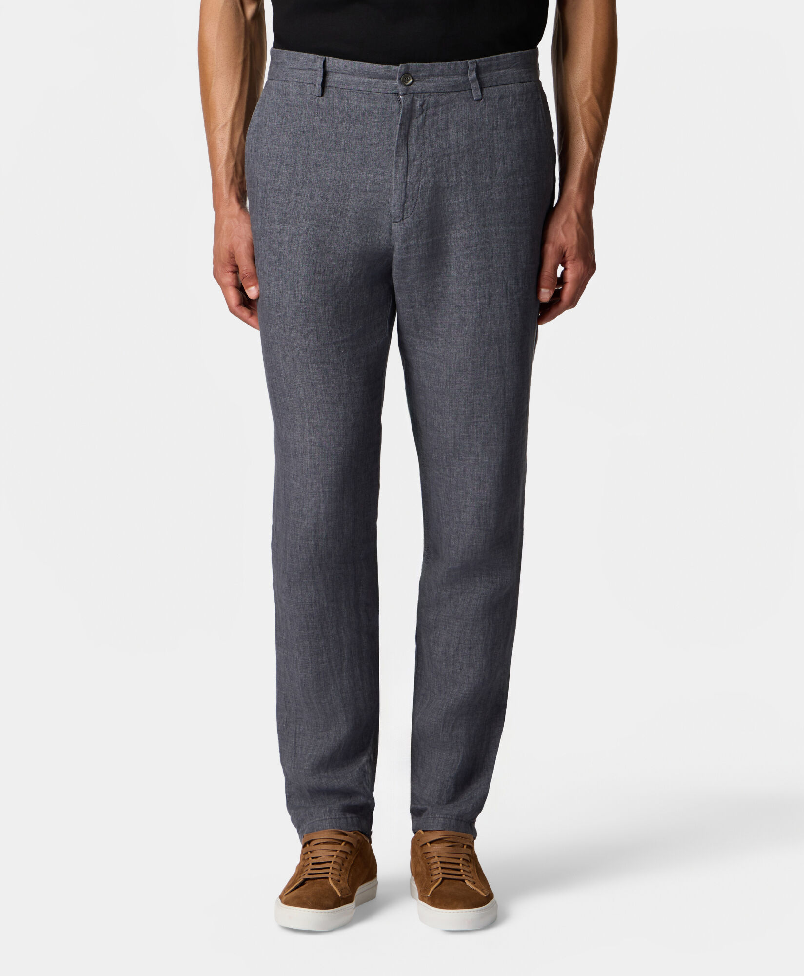 Brooks Brothers Linen Trousers Dark Grey DTROU021LIPLI001DKGRP001