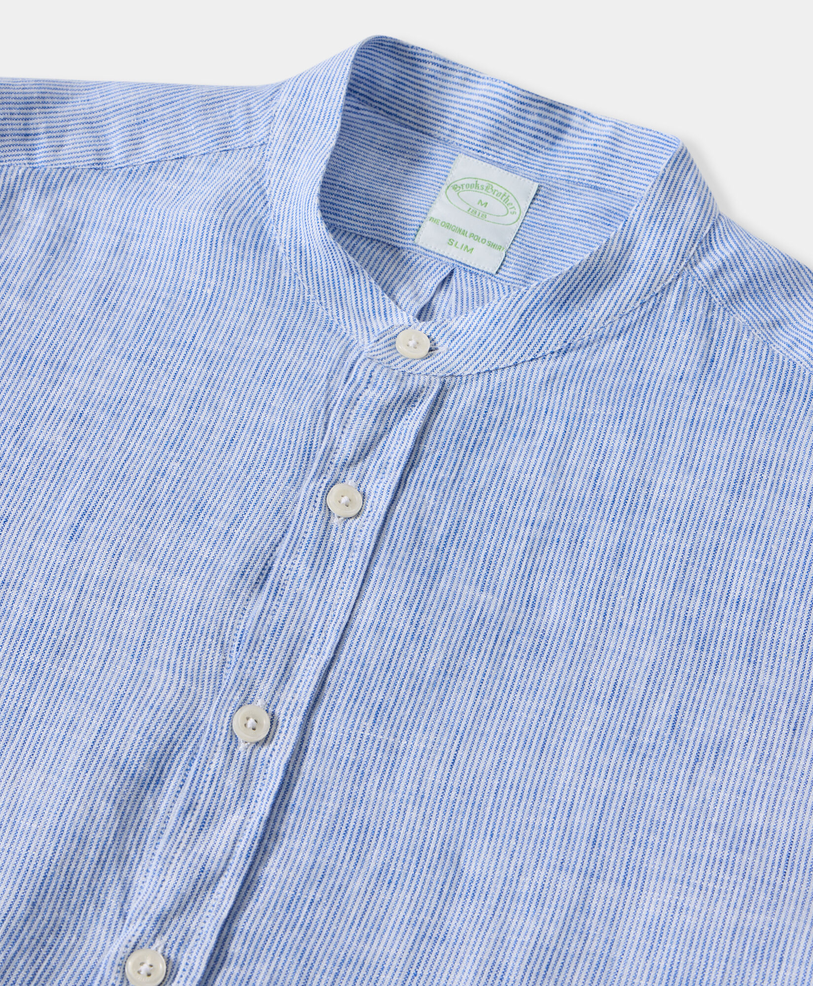 Brooks Brothers Slim Fit Linen Stripes Shirt with Stand Collar Medium Blue CSHSD003LIPLI001MDBLF001
