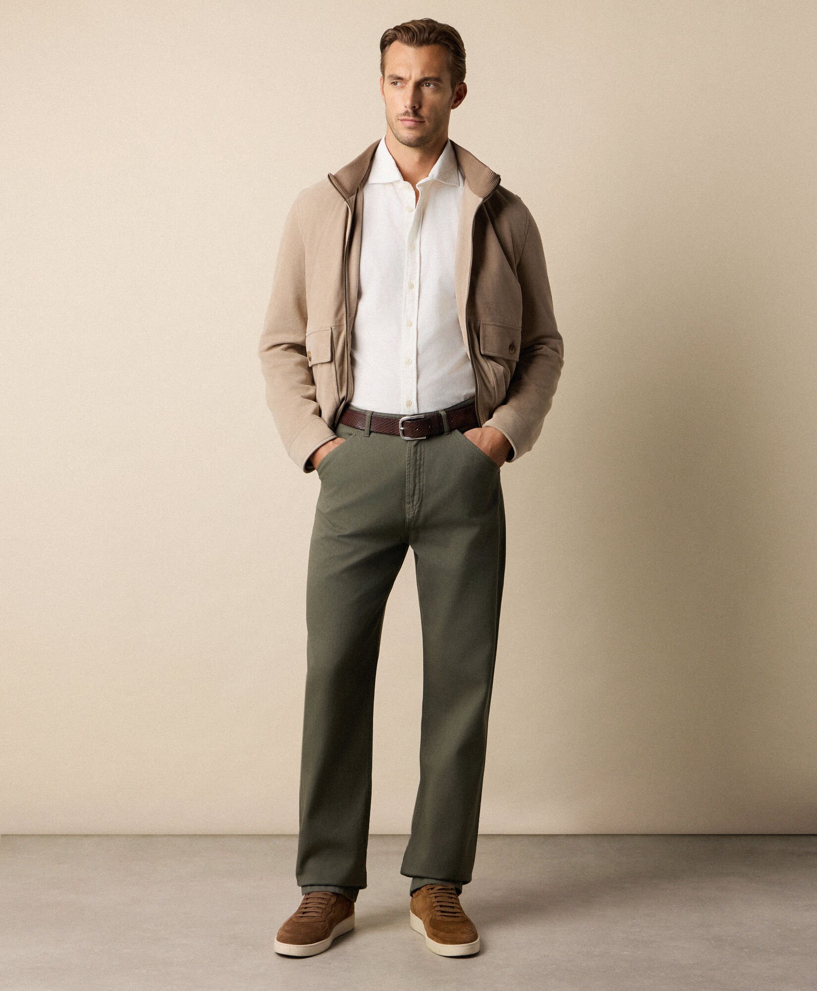 Slim Fit Cotton Corduroy Shirt with Spread Collar