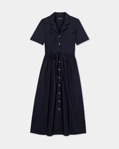 Brooks Brothers Belted Cotton Midi Shirt Dress with Pockets Navy