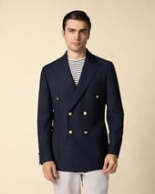 Brooks Brothers Double Breasted Hopsack Blazer with Gold Buttons Navy