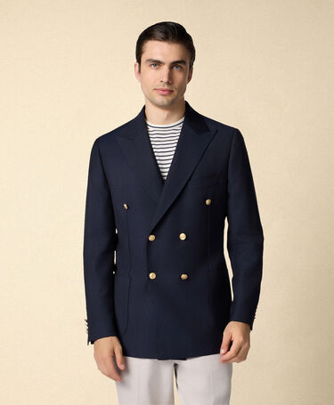 Brooks Brothers Double Breasted Hopsack Blazer with Gold Buttons Navy