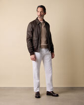 Brooks Brothers Bomber en cuir Brun Foncé