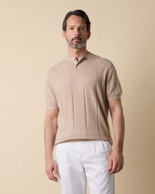 Brooks Brothers T-shirt Henley à Côtes Plates en Coton-Lin Taupe