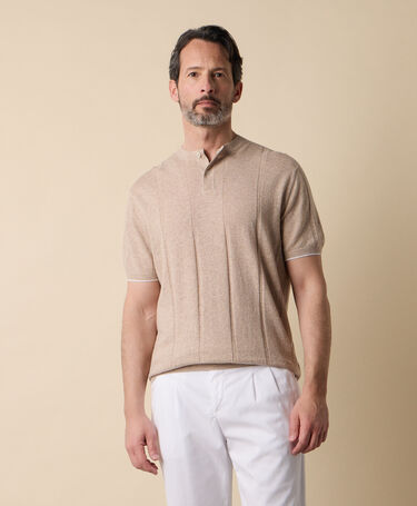 Brooks Brothers T-shirt Henley à Côtes Plates en Coton-Lin Taupe
