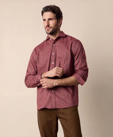Brooks Brothers Slim Fit Twill Shirt with Spread Collar Rose Brown