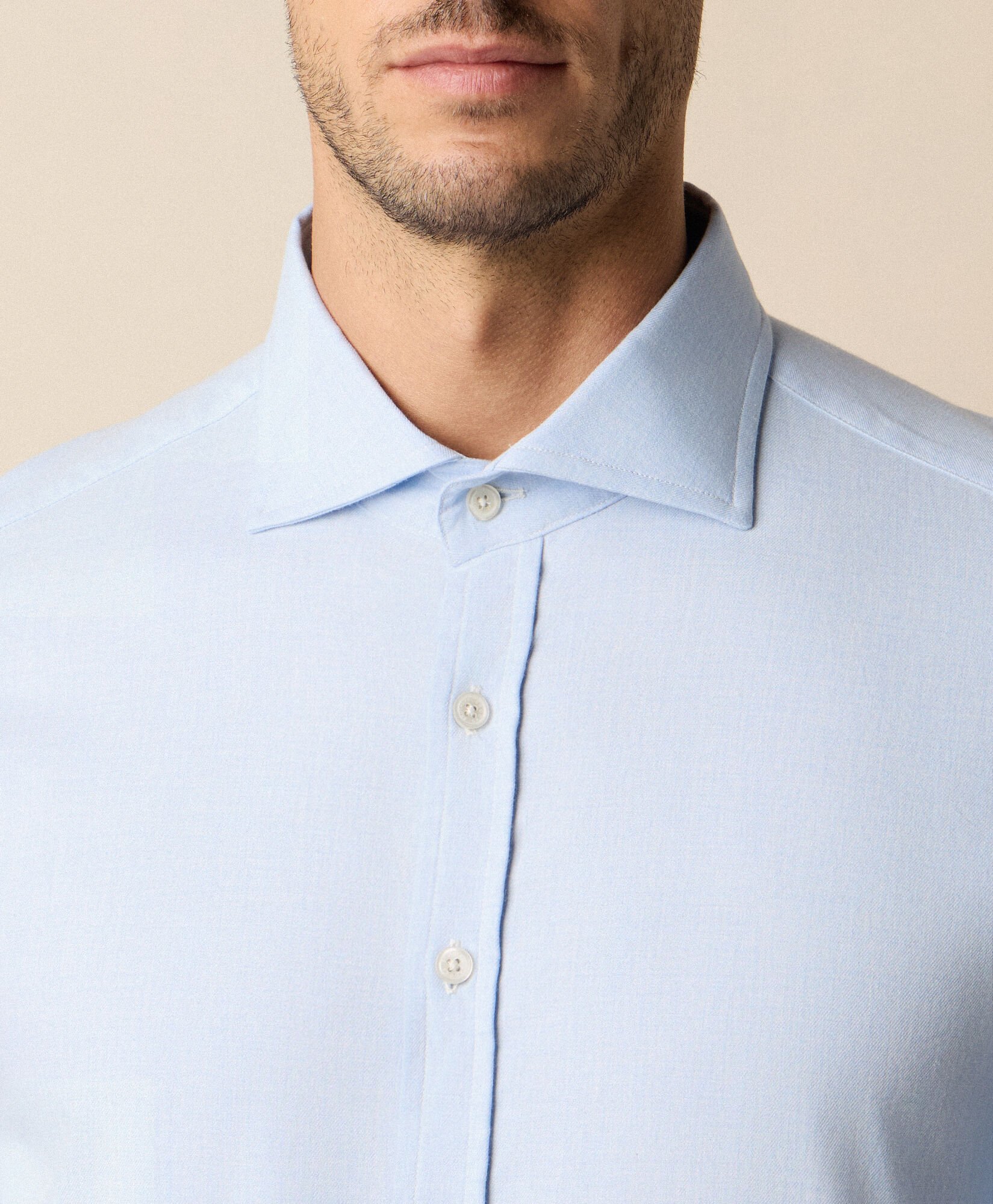 Slim Fit Melange Cotton Flannel Shirt with Spread Collar