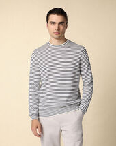 Brooks Brothers Camiseta de Algodón, Lino y Seda a Rayas con Cuello Redondo Blanco