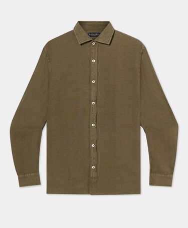 Brooks Brothers Slim Fit Hemd aus Leinen mit Spread-Kragen Oliv