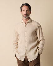 Brooks Brothers Chemise Regular Fit en Lin avec Col évasé Beige