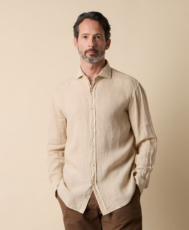 Brooks Brothers Chemise Regular Fit en Lin avec Col évasé Beige