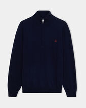 Brooks Brothers Lambswool Half Zip Sweater with Logo Navy