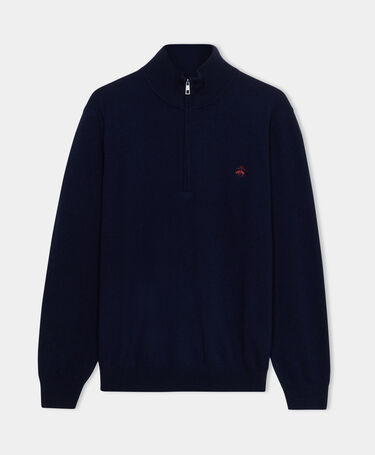 Brooks Brothers Lambswool Half Zip Sweater with Logo Navy