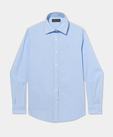 Brooks Brothers Micro Vichy Cotton Shirt with Logo Sky