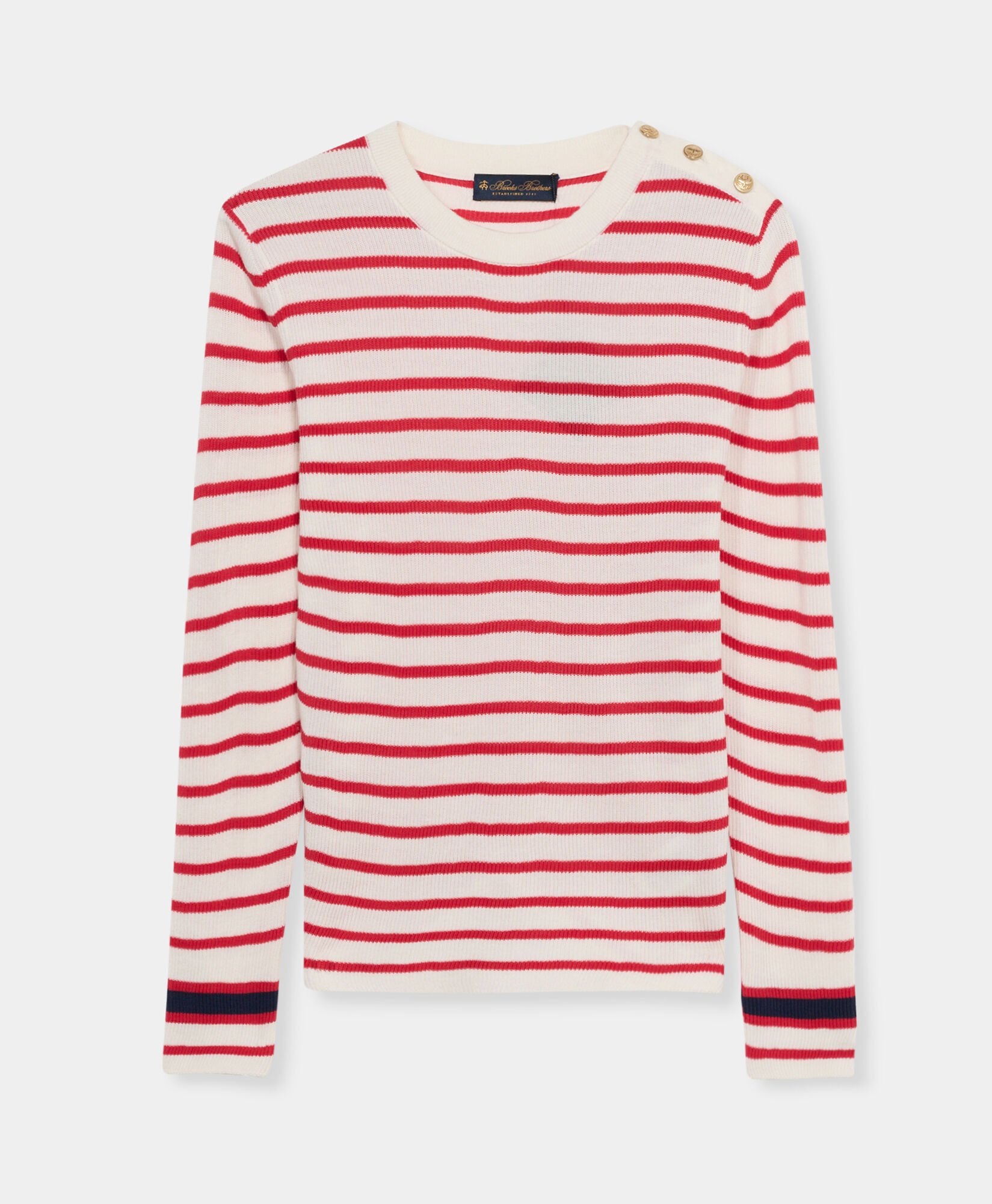 Striped Crewneck Sweater with Logo Gold Buttons