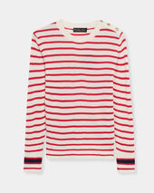 Brooks Brothers Striped Crewneck Sweater with Logo Gold Buttons Red