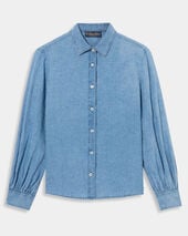 Brooks Brothers Regular Fit Chambray Cotton Linen Balloon-Sleeve Shirt Light Blue