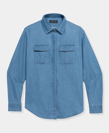 Brooks Brothers Boxy-Hemd aus Baumwolle mit Tasche Gebleichtes Blau