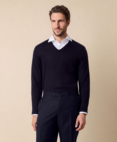 Brooks Brothers V-Ausschnitt-Pullover aus Merinowolle Marineblau