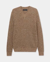 Brooks Brothers Cotton-Linen V-Neck Mouliné Sweater Beige