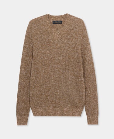 Brooks Brothers Cotton-Linen V-Neck Mouliné Sweater Beige