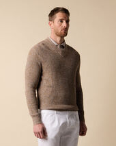 Brooks Brothers Pull en Coton-Lin mouLiné avec col en V Beige