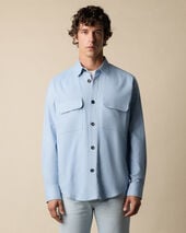 Brooks Brothers Cotton Flannel Overshirt with Flap Pockets Sky