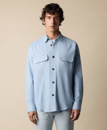 Brooks Brothers Camicia Overshirt in Flanella di Cotone con Tasche a Patta Cielo