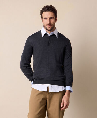 Brooks Brothers Strick-Polo aus Merinowolle Dunkelgrau