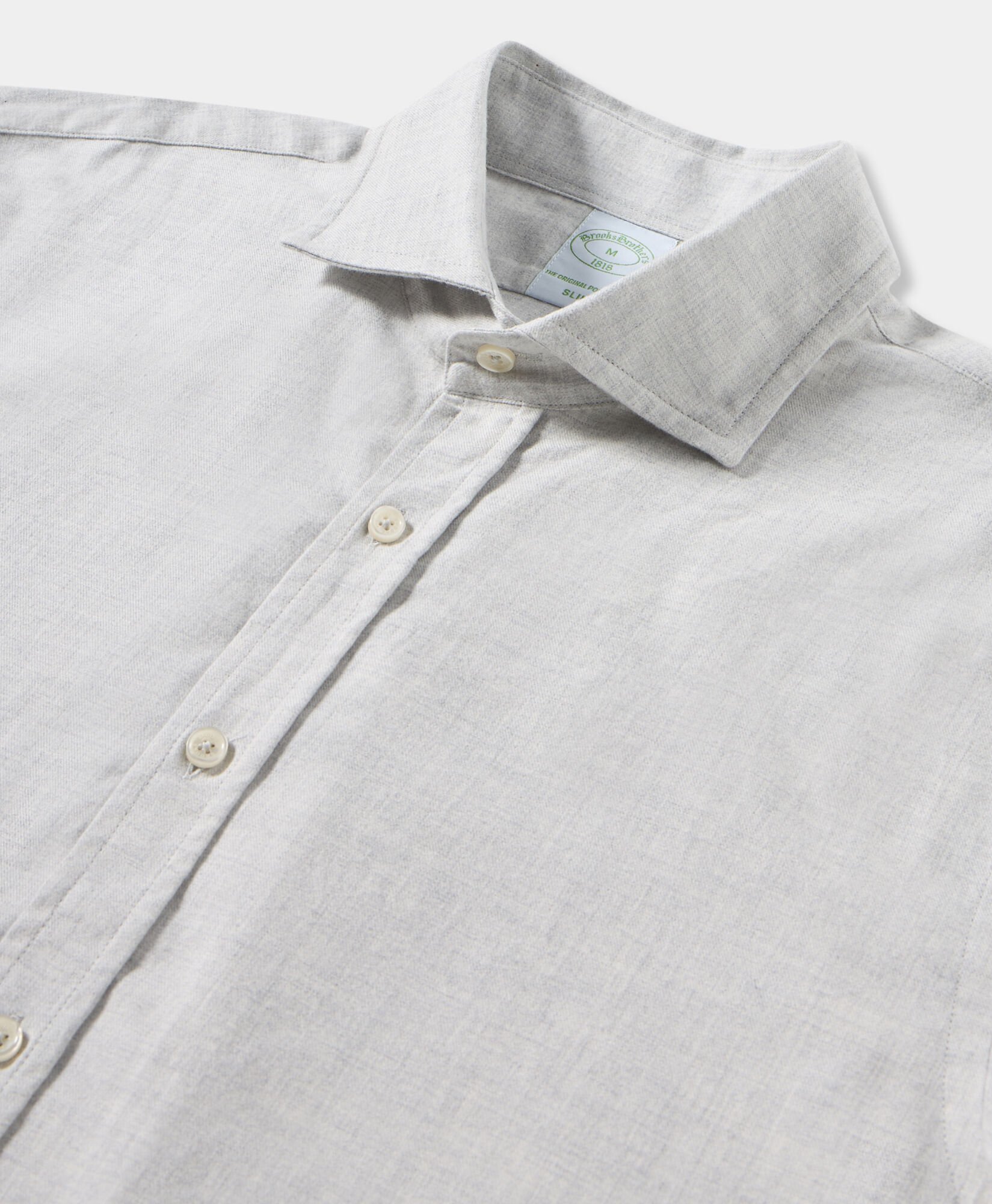 Slim Fit Melange Cotton Flannel Shirt with Spread Collar