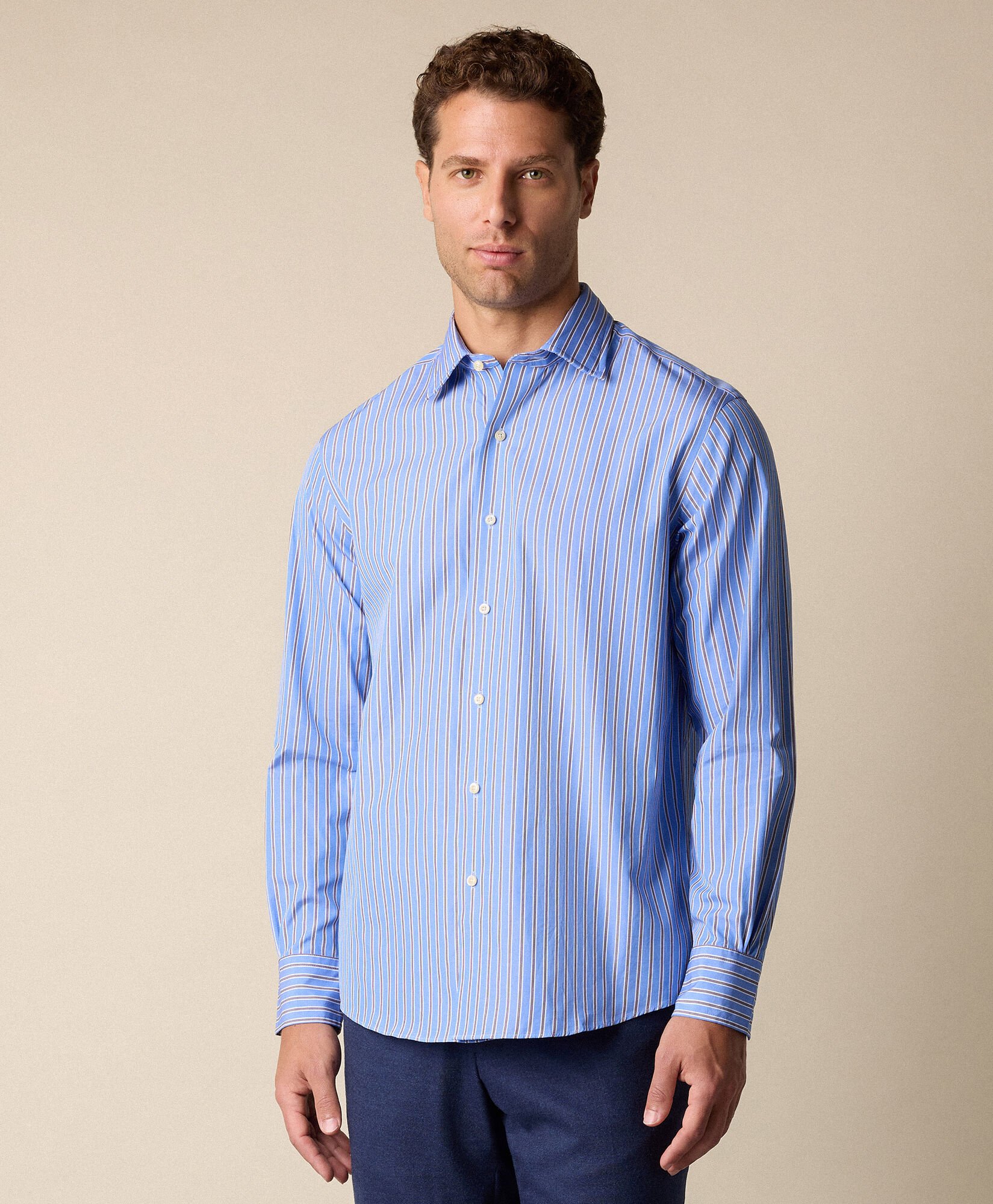 Thomas Mason Striped Regular Fit Cotton Shirt with Ainsley Collar
