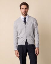 Brooks Brothers Cardigan aus Lammwolle mit Logo Hellgrau