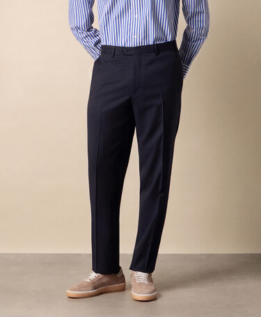 Brooks Brothers Flat Front Performance Twill Virgin Wool Trousers Navy