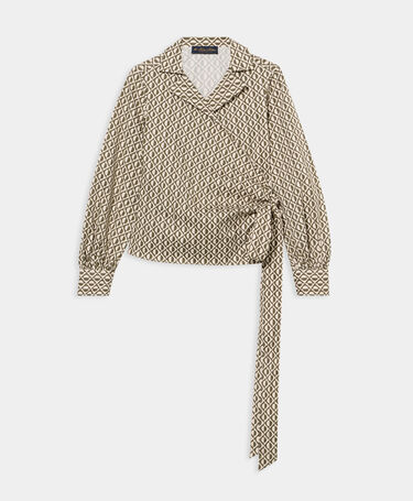 Brooks Brothers Wickelbluse aus Baumwolle mit optischem Muster Oliv